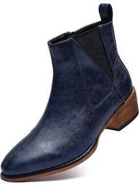 Women's blue  Ankle Boots Mid-height Heels Chelsea Zipper Dressy Booties